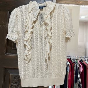 Ralph Lauren crochet ruffle bow blouse